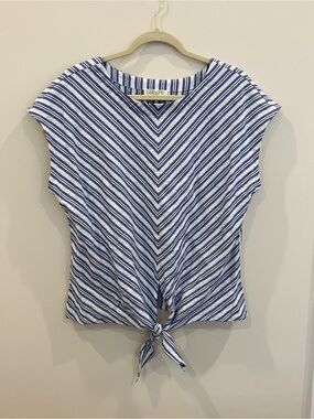 ESCAPE Blue & White Striped Tie-Front Top